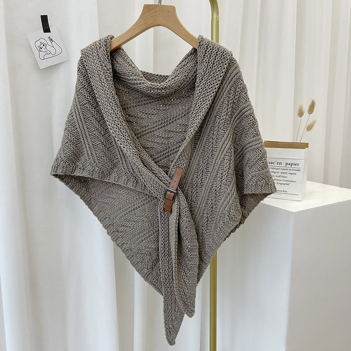 Cosycombe Chunky Knit Triangle Scarf with Buckle, Wear as a Cape