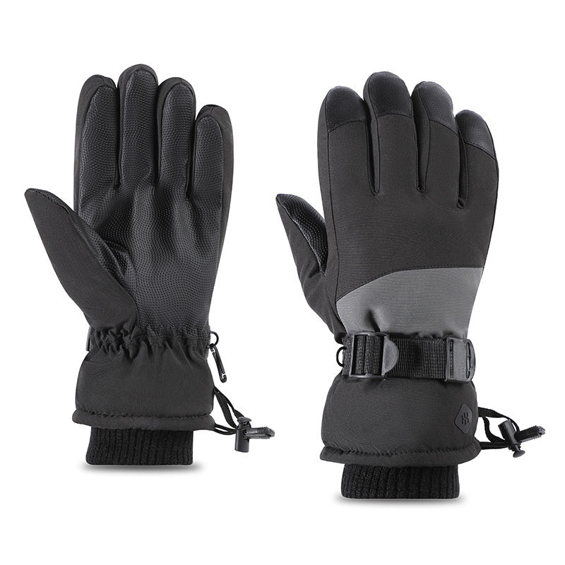 Black ski gloves with touchscreen fingers