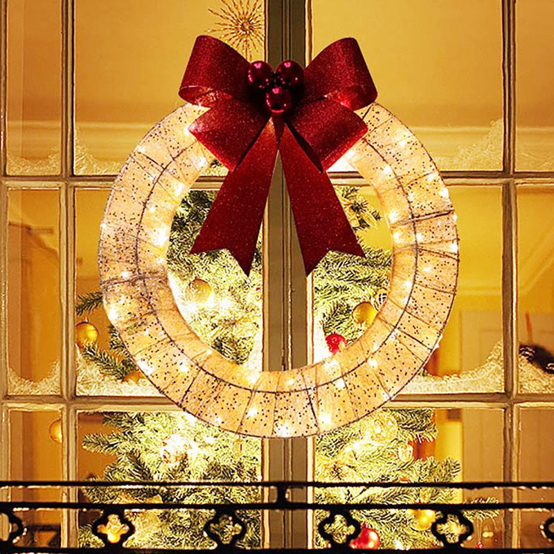 Light-Up Christmas Wreath – 50cm with LED Lights and Big Bow