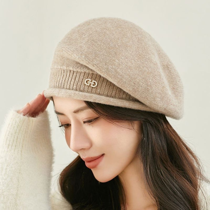 Cosycombe Knitted Beret Hat with Folded Brim and Ring