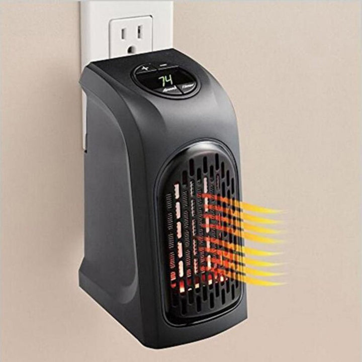Compact wall socket fan heater with display