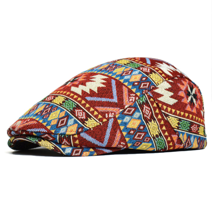 Cosycombe Patterned Flat Cap with Ethnic Jacquard
