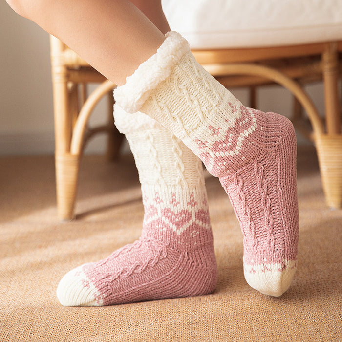 Cosycombe Plush Lined Heart Knit Floor Socks with Grip Dots