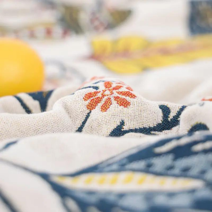 Cosycombe™ Rustic Floral Cotton Blanket, Reversible with Tassel Trim