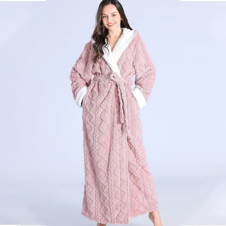 Cosycombe™ Long Plush Knitted Hooded Dressing Gown with Patch Pockets
