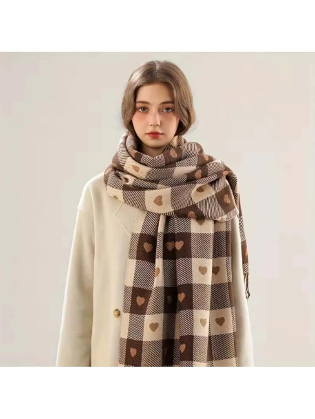 Cosycombe™ Checked Winter Scarf and Shawl with Heart Pattern