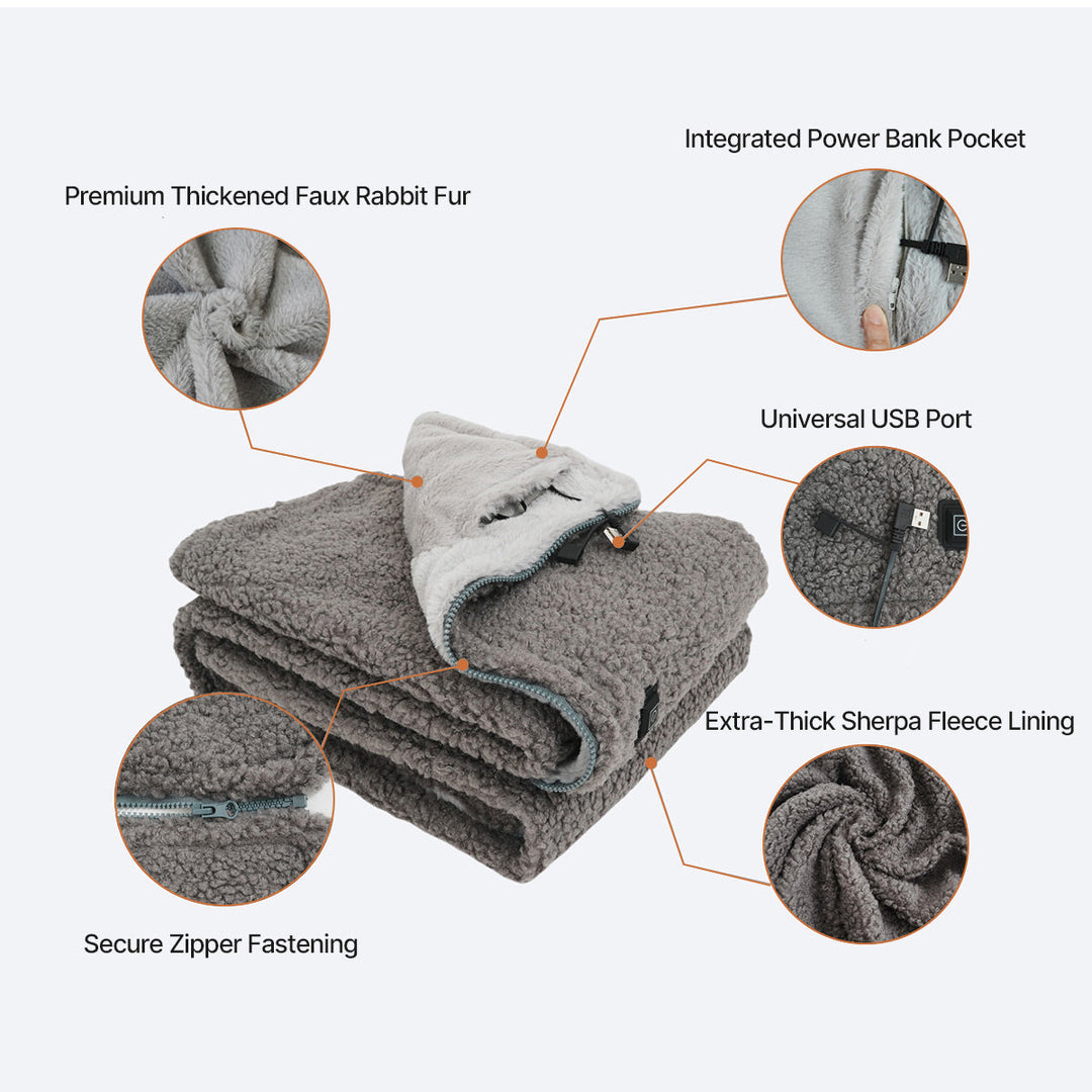 Cosycombe™ Sherpa Fleece USB Heated Throw with Zip &amp; 3 Heat Levels