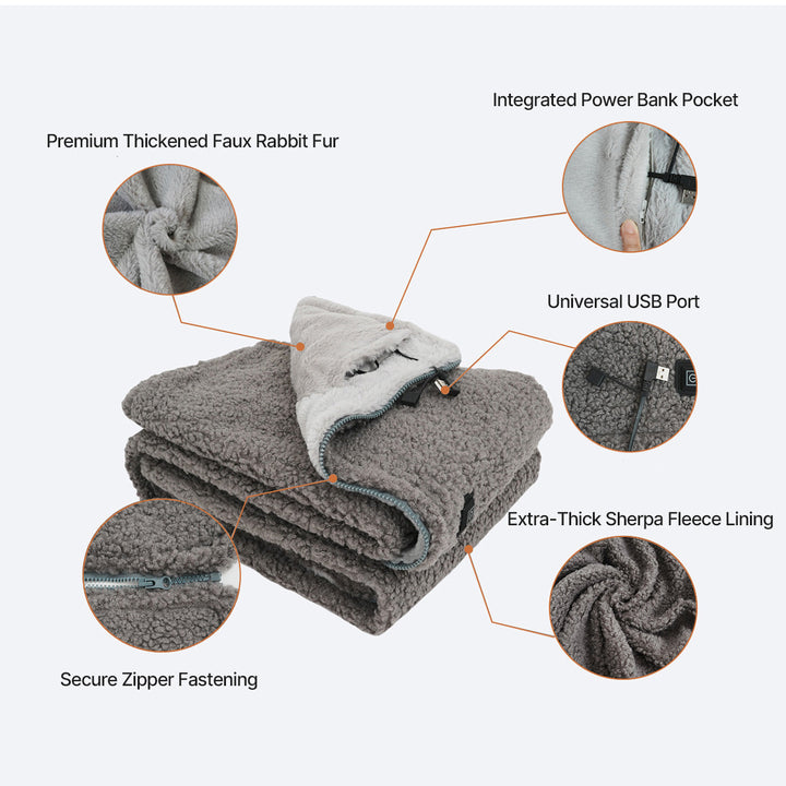 Cosycombe™ Sherpa Fleece USB Heated Throw with Zip &amp; 3 Heat Levels