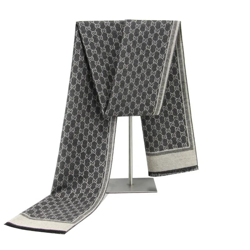 Cosycombe™ Cashmere-Feel Winter Scarf with Letter Print and Fringed Edges
