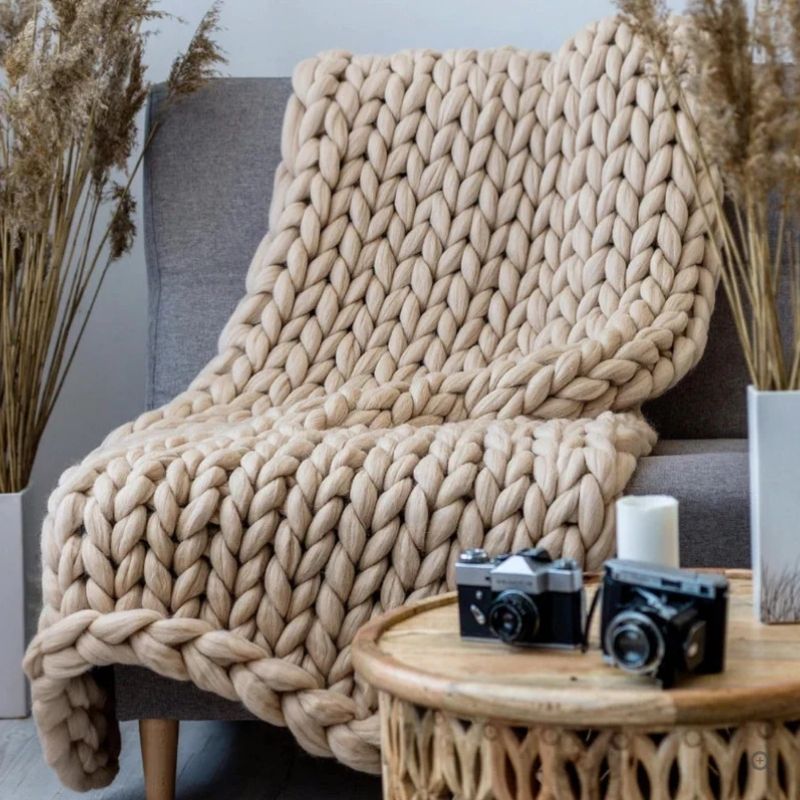 Cosycombe™ Hand-Knitted Wool Blanket with Breathable Open Weave