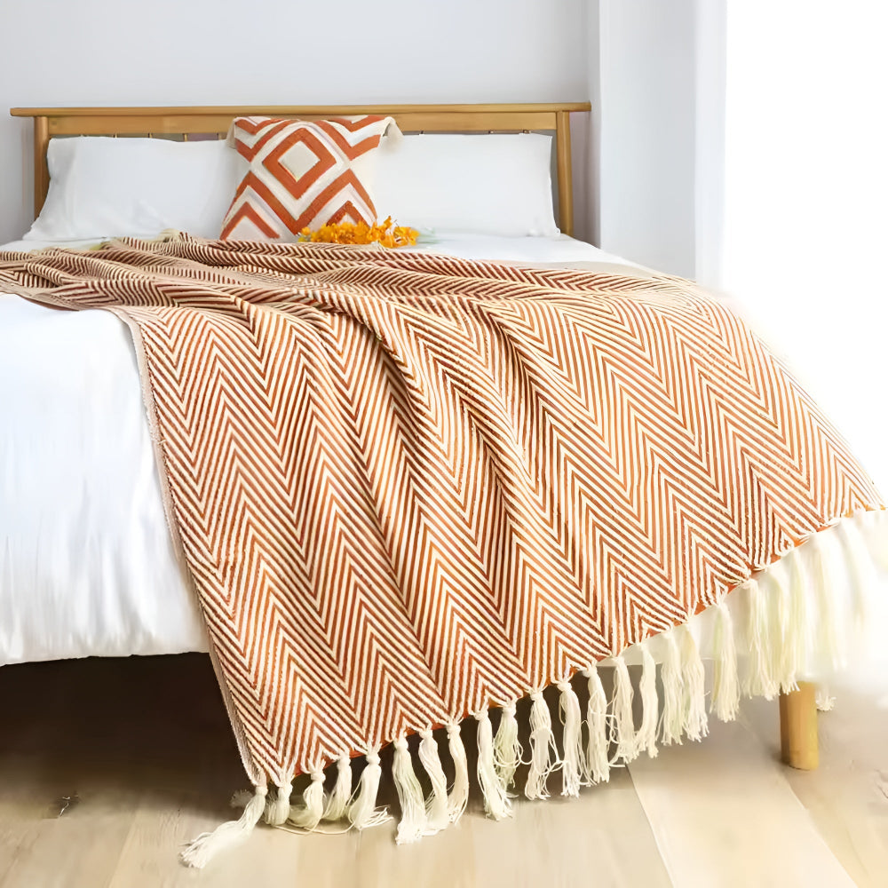 Cosycombe™ Herringbone Knit Throw Blanket with Tassels