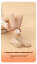 Pink plush heated socks with deer badge