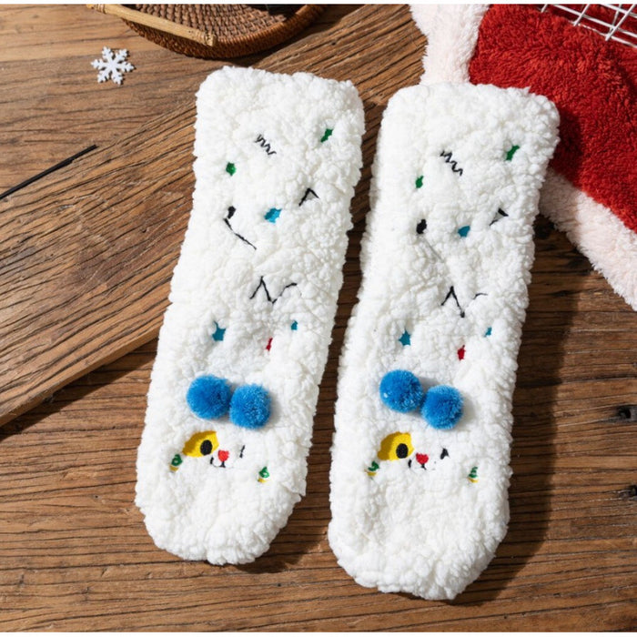 Cosycombe Fluffy Socks with Embroidered Faces and Pompoms