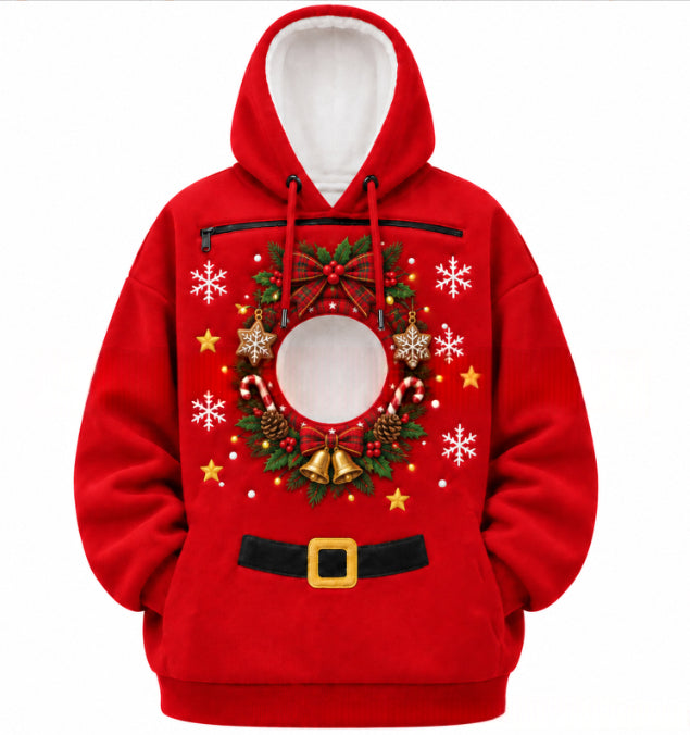 Cosycombe Christmas Fleece Hoodie with Pet Pocket
