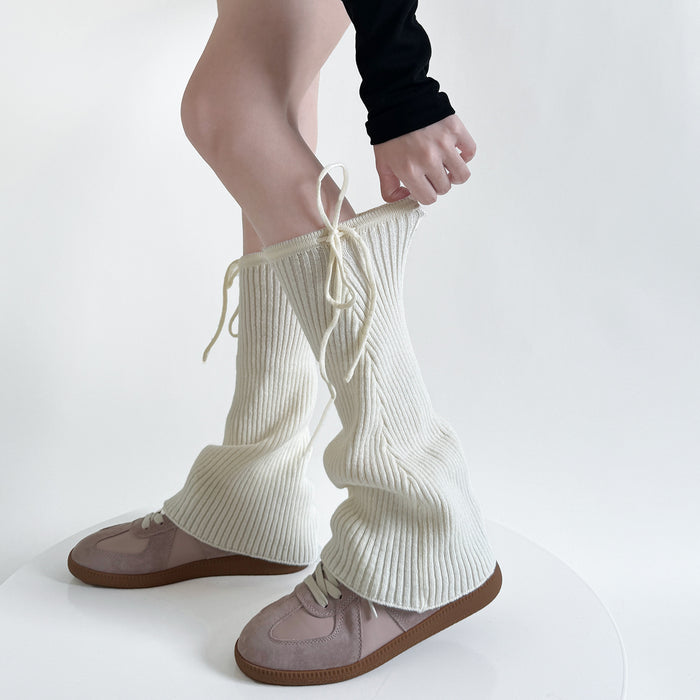 Cosycombe Flared Ribbed Leg Warmers with Lace Up Tie