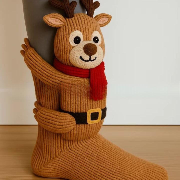 Knit socks with 3D crochet sloth