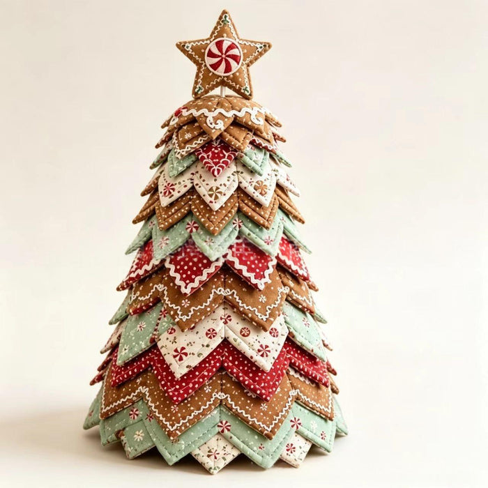 Cosycombe Folded fabric patchwork Christmas tree with topper
