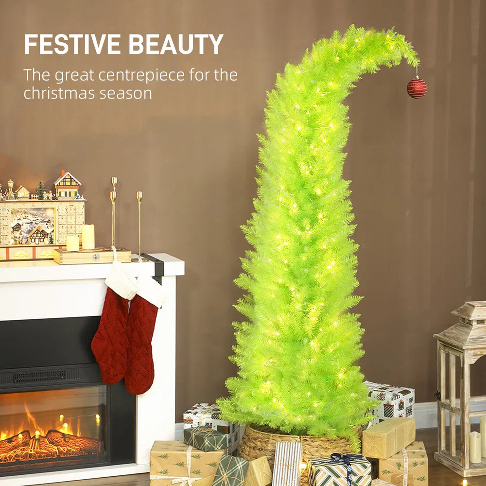 Lime green Christmas tree with bent top