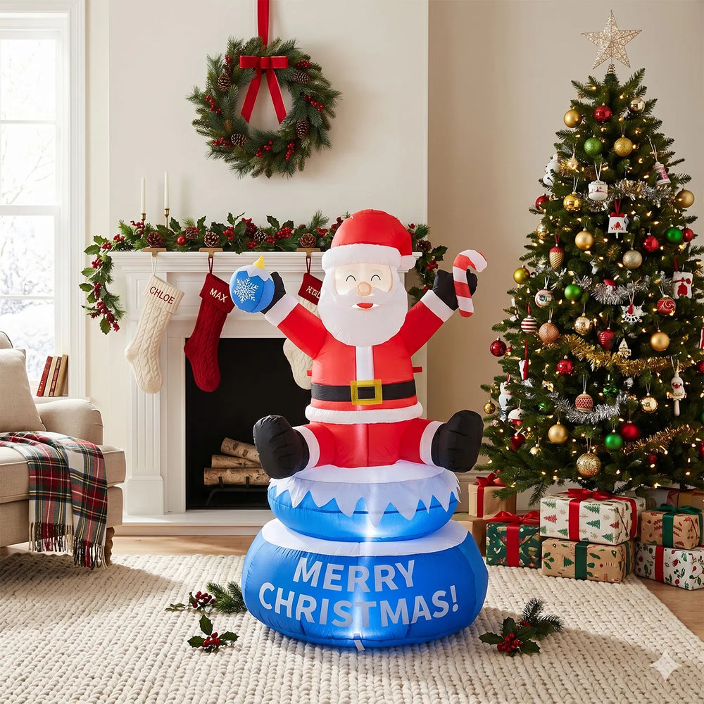 Inflatable Santa on rotating Merry Christmas base