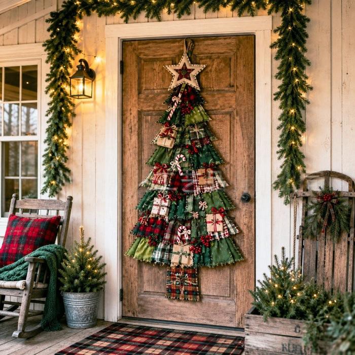 Cosycombe Large patchwork-look Christmas tree door hanging