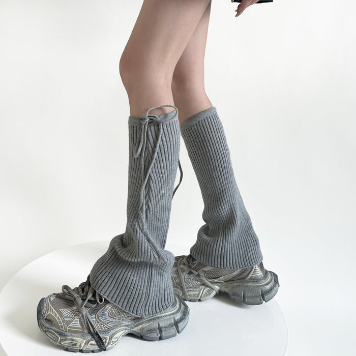 Cosycombe Flared Ribbed Leg Warmers with Lace Up Tie