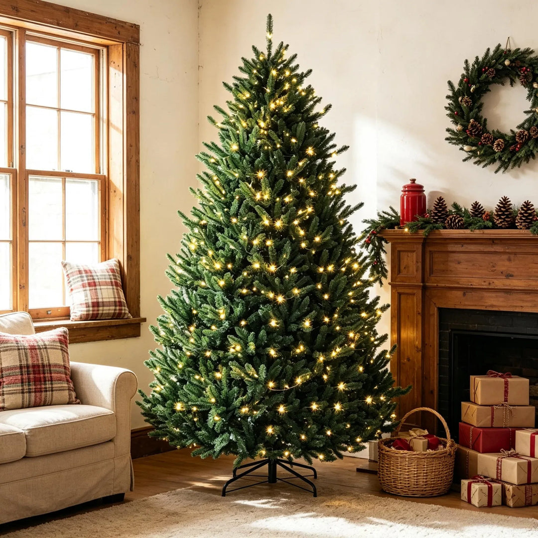 Full pre-lit tree with colourful LEDs