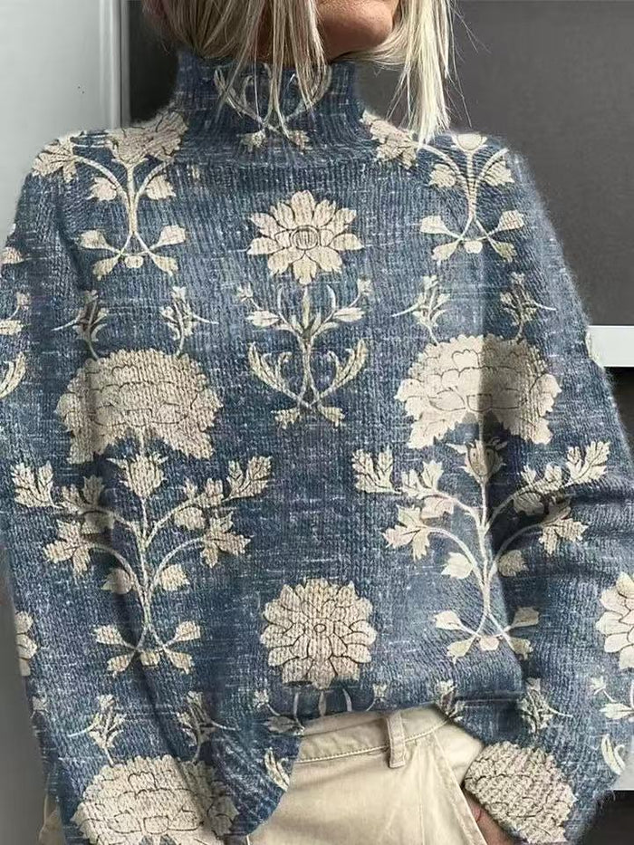 Cosycombe Loose Printed Turtleneck Jumper for Women