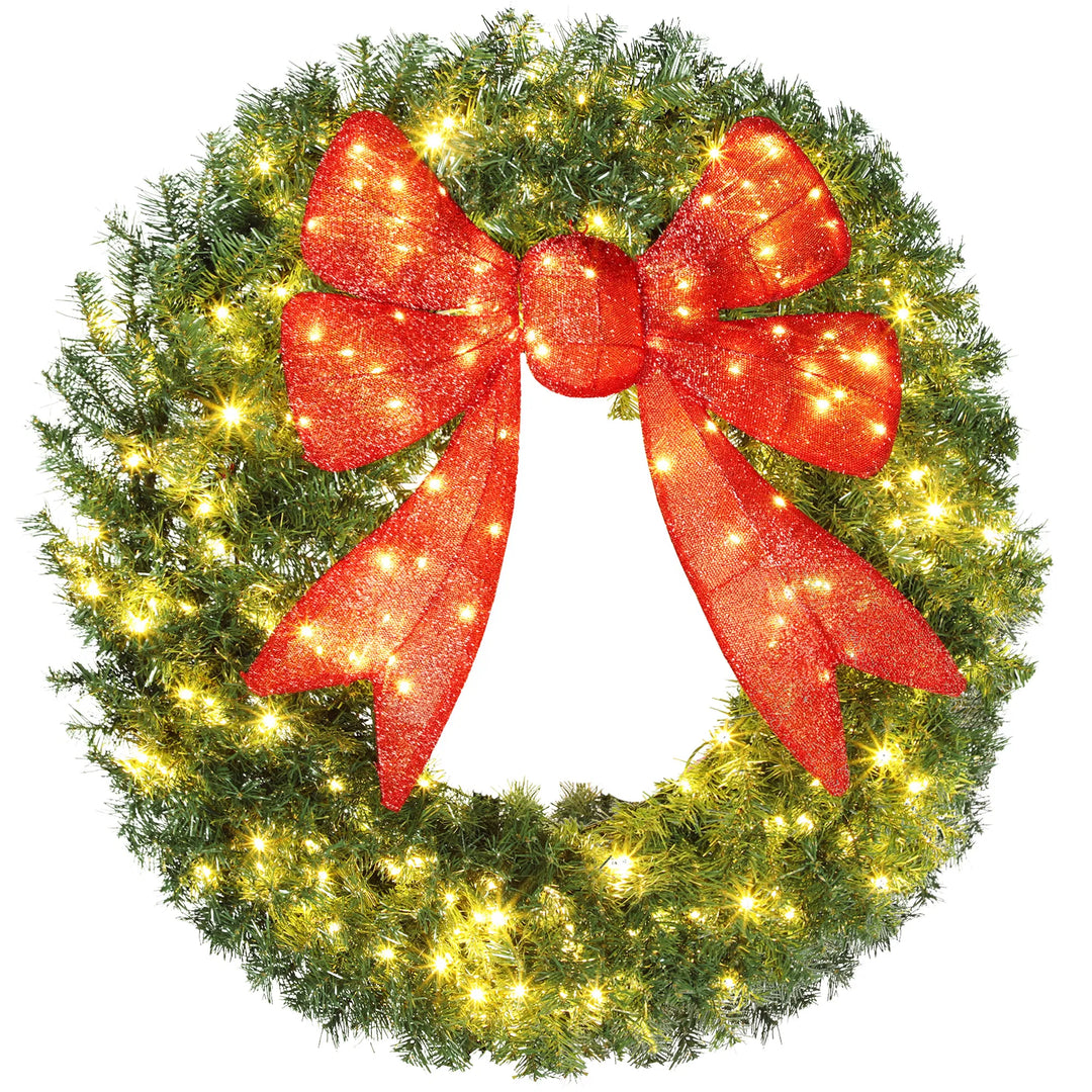 Giant pre-lit Christmas wreath with red bow