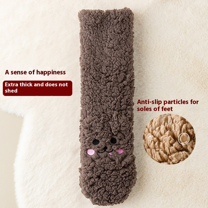 Fluffy fleece floor socks with bunny face