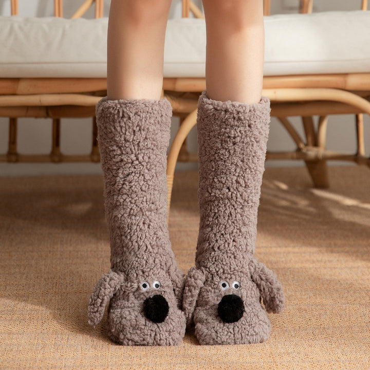 Plush dog face socks with 3D ears