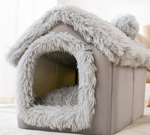 Cosycombe Foldable plush pet cave house with soft cushion