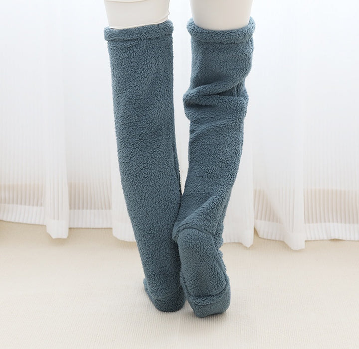 Pink plush leg warmers with drawstring
