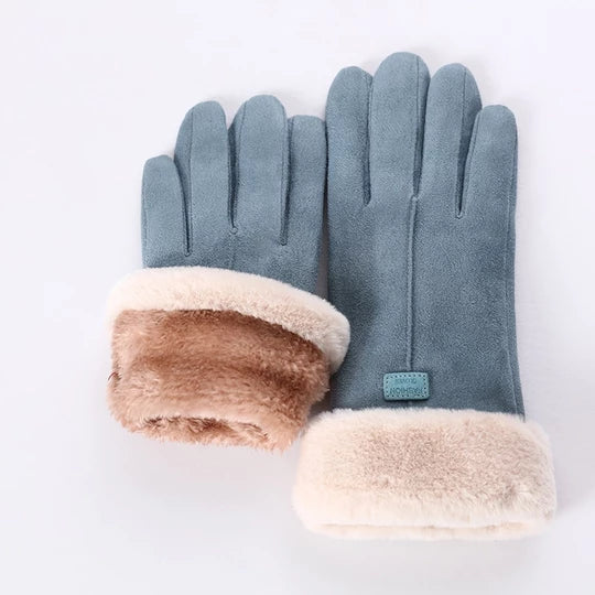 Cosycombe Suede Look Gloves with Plush Cuff and Bear Face