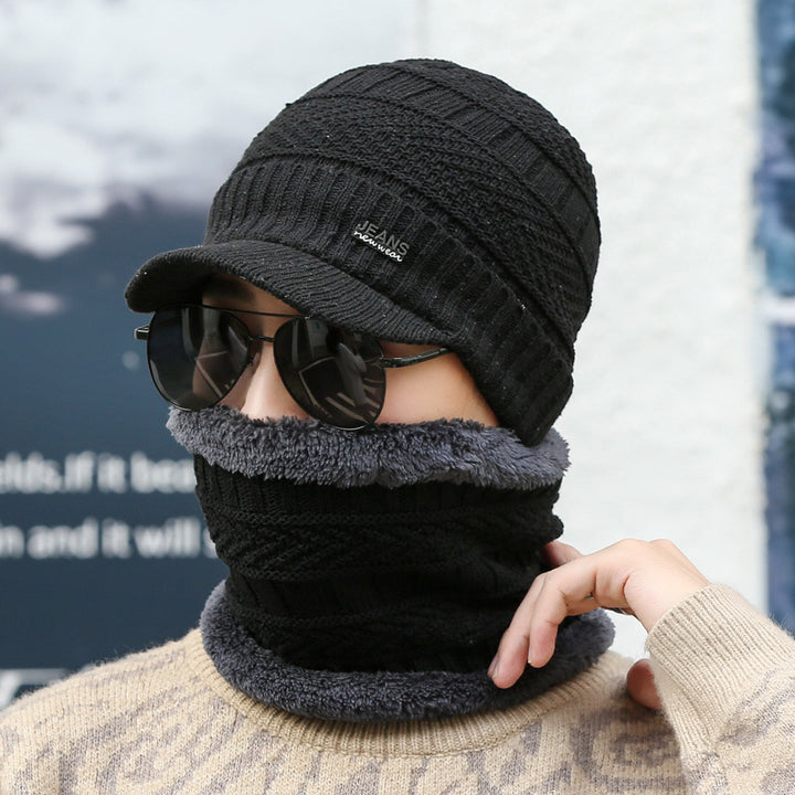 Knitted peaked beanie and neck warmer set