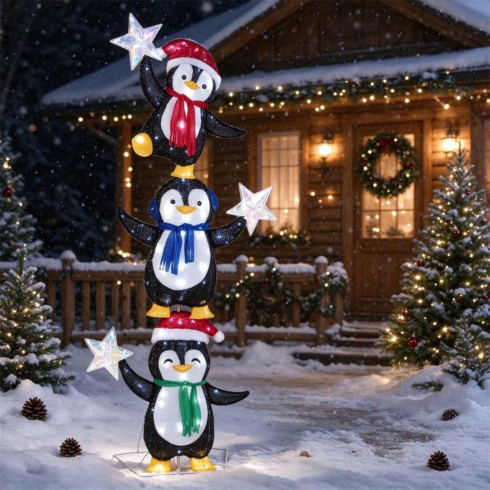 Cosycombe Light-Up Penguin Trio Christmas Decoration, 183cm