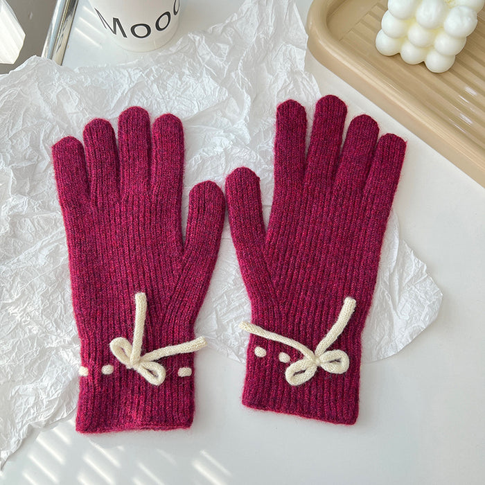 Cosycombe Ribbed Knit Gloves with a Pretty Bow