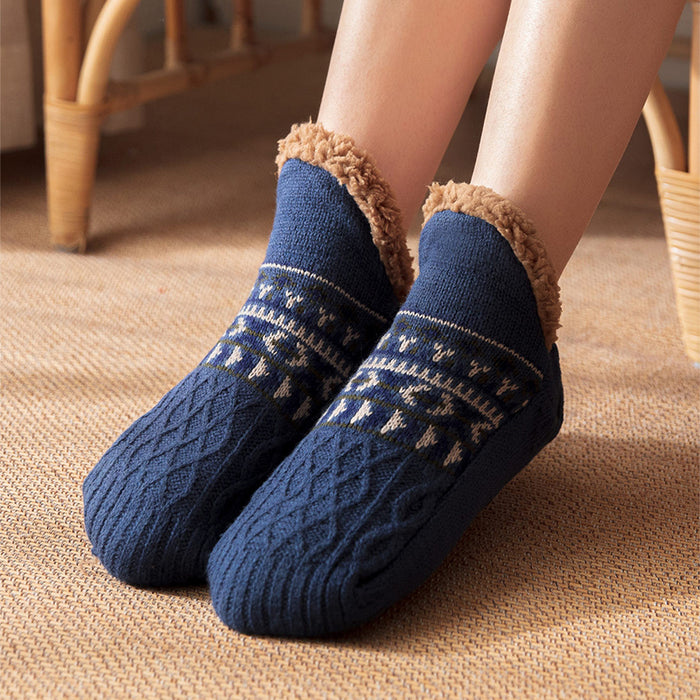Cosycombe Knitted Slipper Socks with Fleece Cuff and Grippy Sole