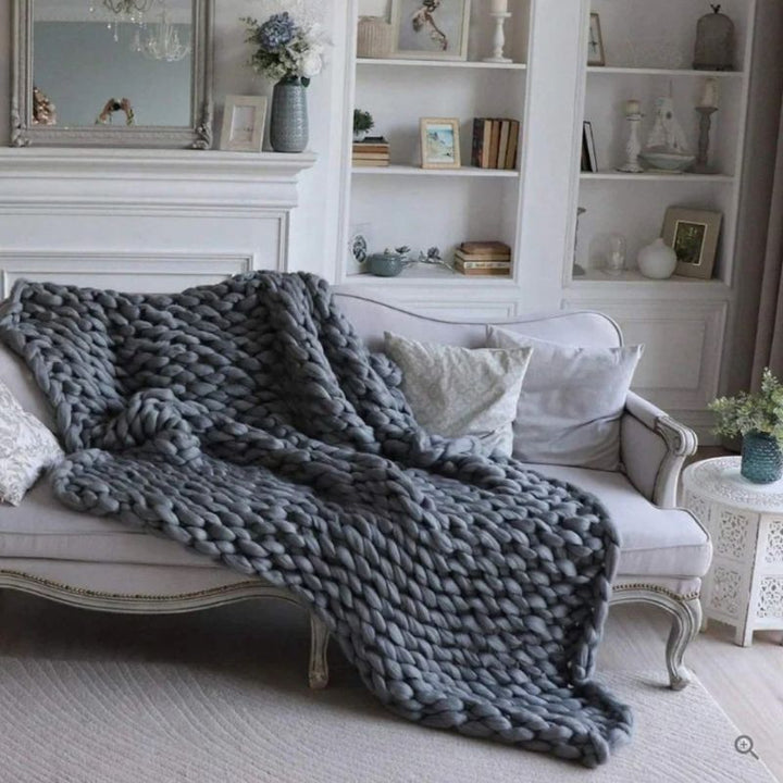 Cosycombe™ Hand-Knitted Wool Blanket with Breathable Open Weave