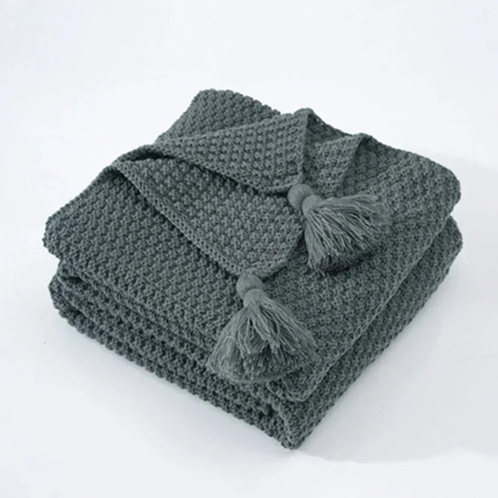 Cosycombe™ Handwoven Wool Blanket with Fringes and Pom-Poms