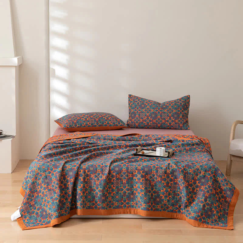 Cosycombe™ Six-Layer Cotton Blanket with Orange and Blue Pattern