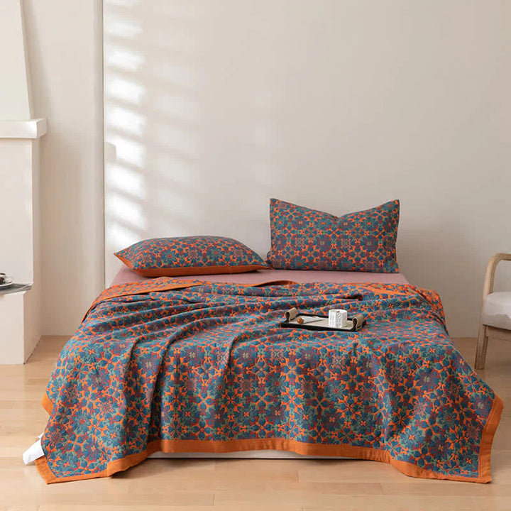 Cosycombe™ Six-Layer Cotton Blanket with Orange and Blue Pattern