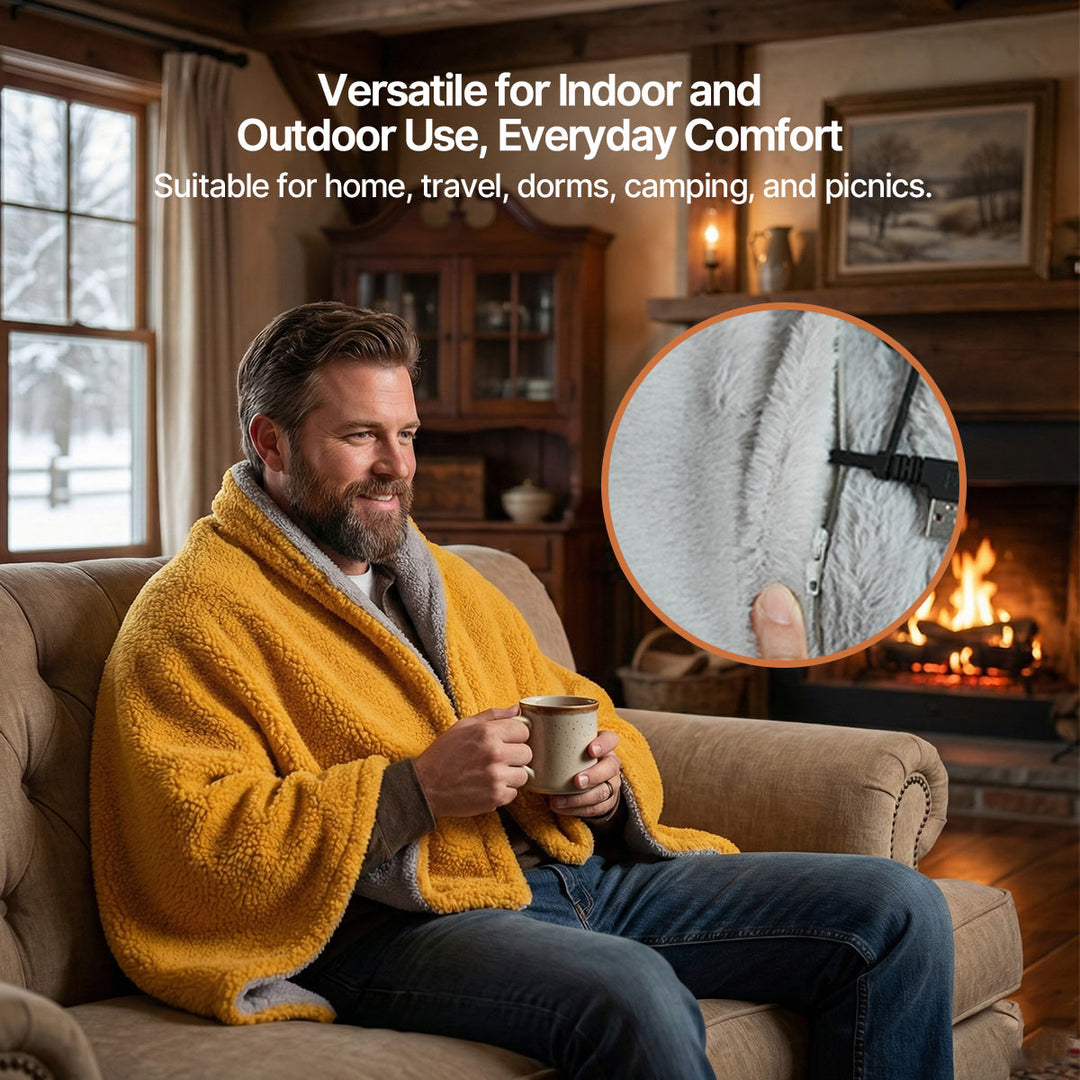 Cosycombe™ Sherpa Fleece USB Heated Throw with Zip &amp; 3 Heat Levels