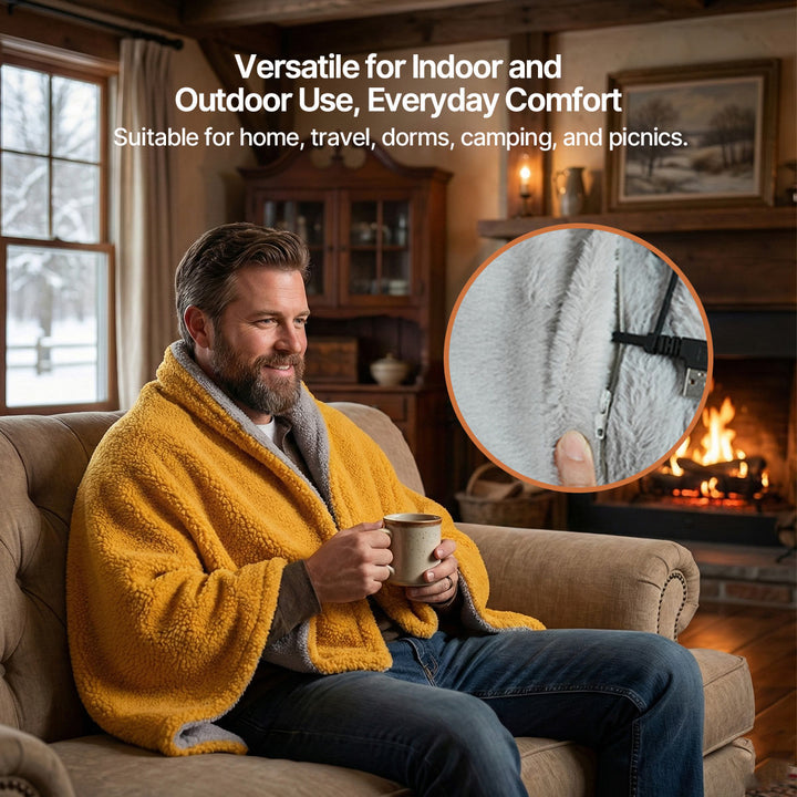 Cosycombe™ Sherpa Fleece USB Heated Throw with Zip &amp; 3 Heat Levels