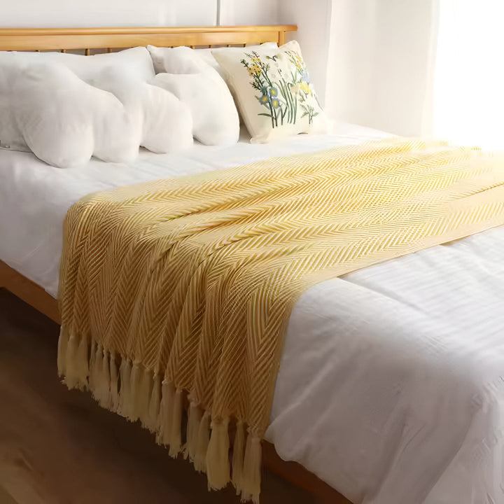 Cosycombe™ Herringbone Knit Throw Blanket with Tassels