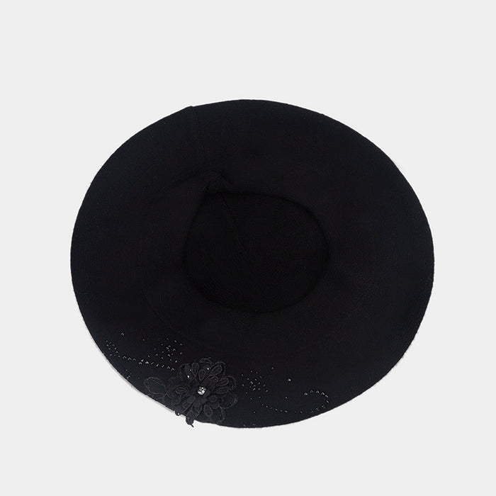 Cosycombe Knit Beret with 3D Flower and Rhinestones