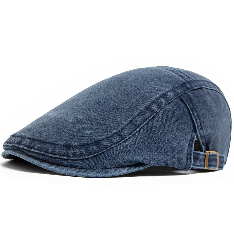 Navy washed denim flat cap