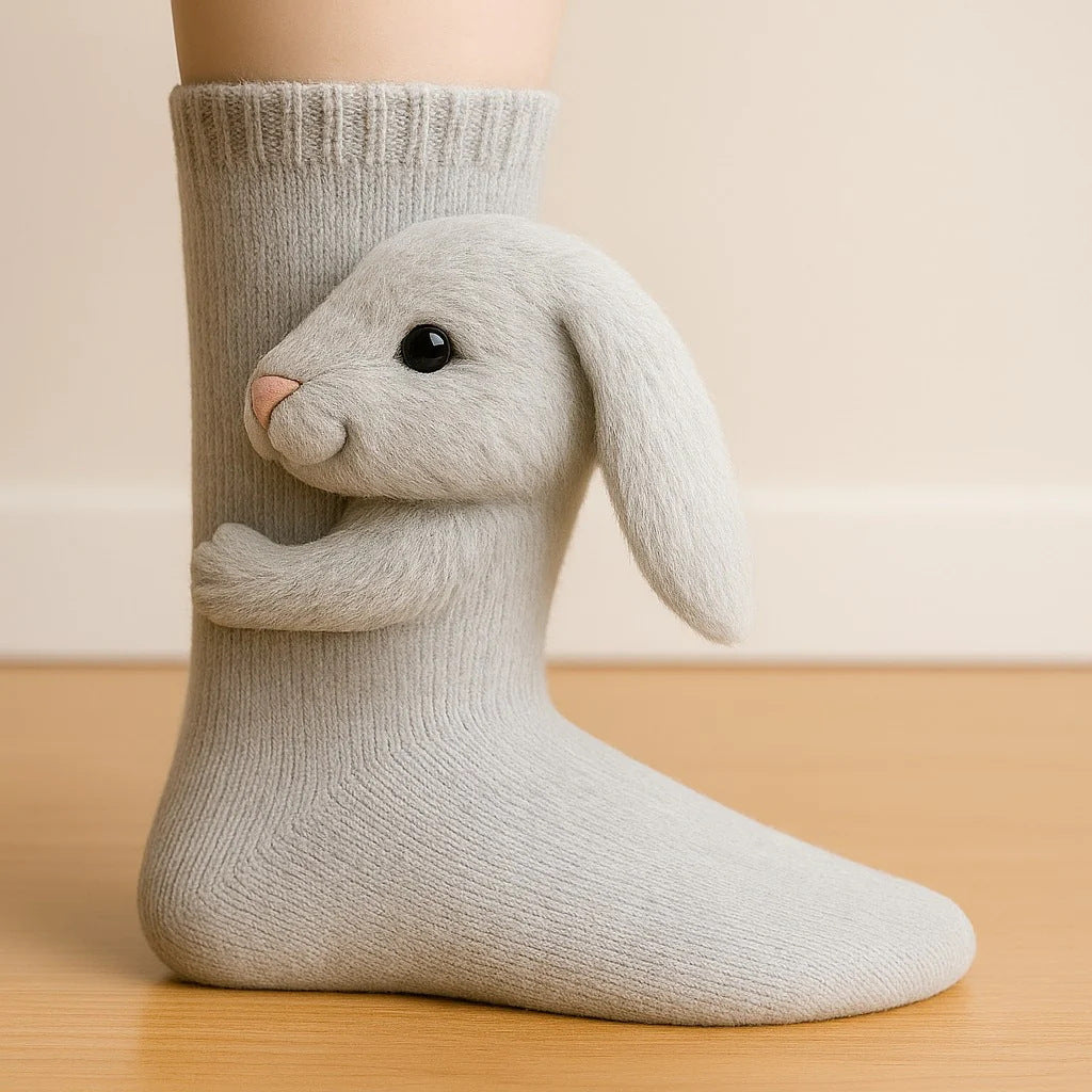 Knit socks with 3D crochet sloth