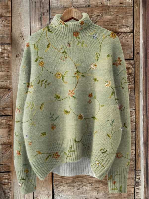 Cosycombe Loose Printed Turtleneck Jumper for Women