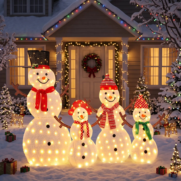 Cosycombe Light-Up Snowman Family with Branch Arms, Set of 4