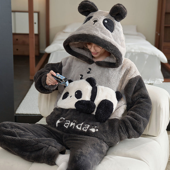 Man in husky hooded fleece pyjama set